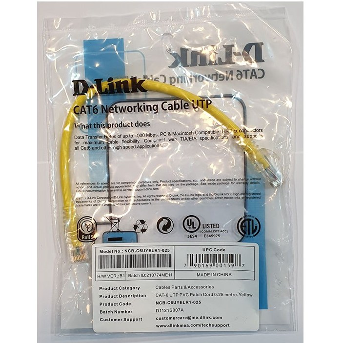 پچ کورد CAT6 دی لینک مدل NCB-C6UYELR1-025