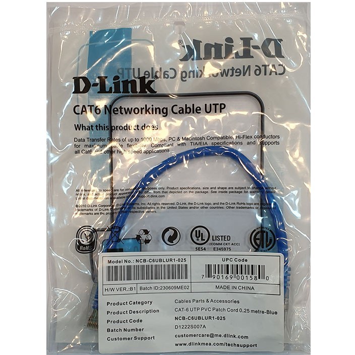 پچ کورد CAT6 دی لینک مدل NCB-C6UBLUR1-025